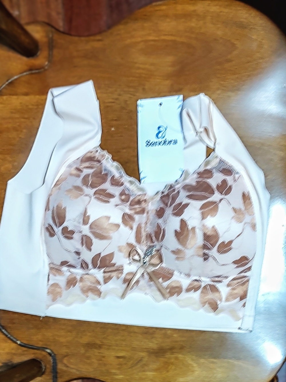 Cream and Bronze Floral Lace Bralette